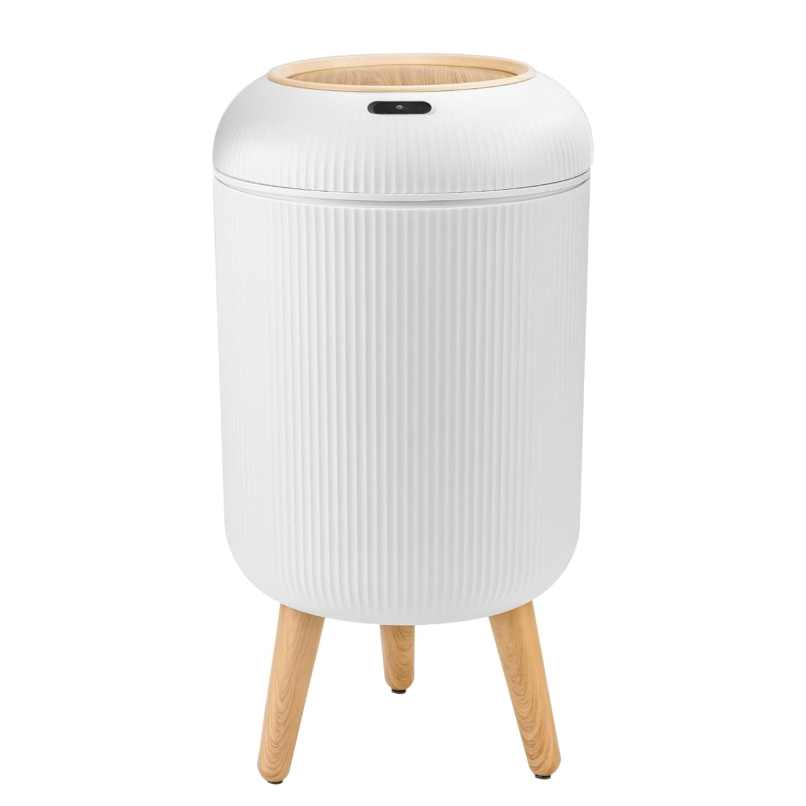 White Plastic Touchless Sensor Wastebasket with Wooden Legs