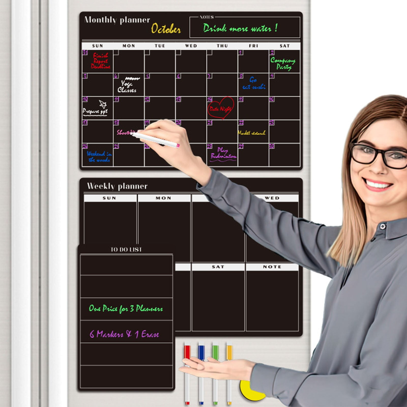 Kiteky Fridge Message Board, Calendar Bundle for Fridge 3 Boards