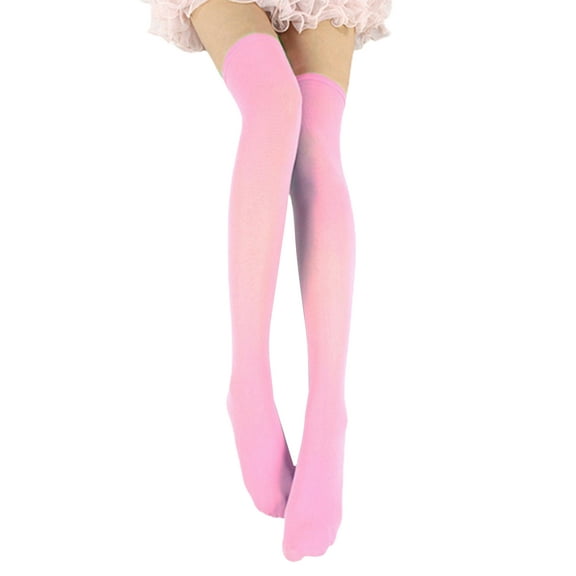 Kitem 1 Pair Thigh High Stockings Sexy Stretchy Plain Thin Breathable Leg Slimming Velvet Candy Color Women Over Knee Socks for Daily
