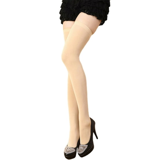 Kitem 1 Pair Thigh High Stockings Sexy Stretchy Plain Thin Breathable Leg Slimming Velvet Candy Color Women Over Knee Socks for Daily