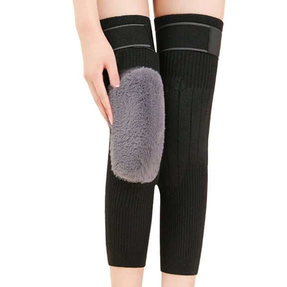 Kitem 1 Pair Winter Knee Warmers Knee Protection Heat Retention Thickened Elastic Anti-slip Lengthened Cycling Knee Pads Elderly Pepople Arthritis Prevention Knee Cushions