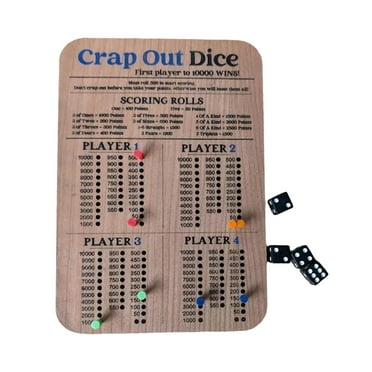 Kitem 1 Set Crap-Out Dice Scoreboard with Dice Peg 4 Players Wooden Dice Game Score Board Kit Adults Family Game Night Party Essentials Prop