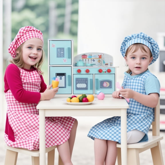 Kitem Children Simulated Cooking Toy Interactive Pretend Play Kitchen for Girls & Kids Wooden Kitchen Playset for Toddlers Kids Toys Kitchen with Cookware Accessories, Type B