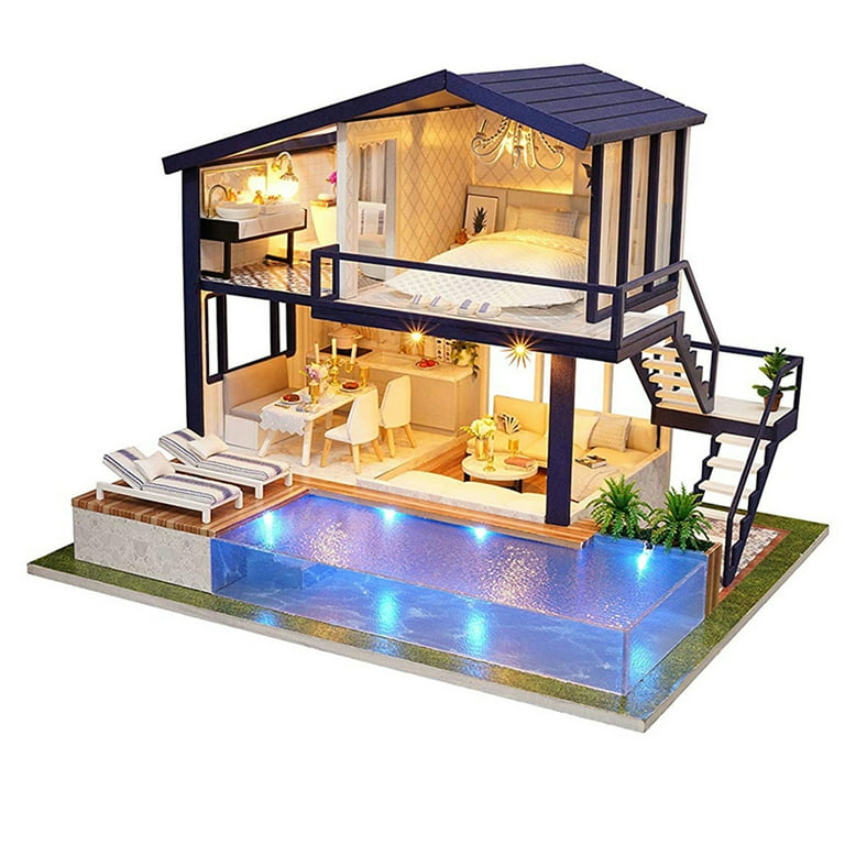 Kitem DIY Miniature Dollhouse Furniture Swimming Pool Building Villa Model Kids Toy Walmart