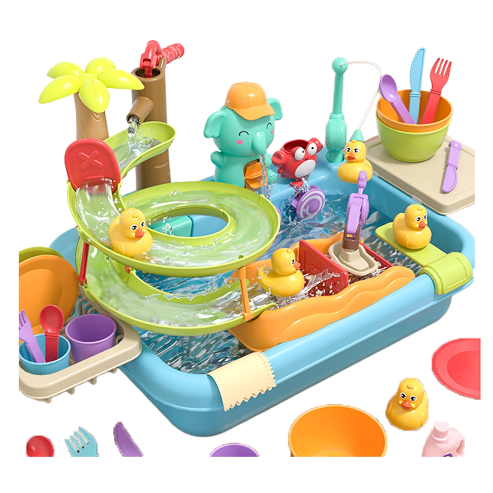 Kitem Dishwasher Toys for Kids And Toddlers Kitchen Sink Toy Set with Water Slide Track Magnetic Fishing Game Pretend Play Dishwasher Water Pool Floating Toys