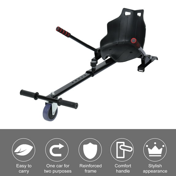 Kitem Hoverboard Go Kart with Rear Shock Absorption Hand Operated Advance Stop Hoverboards Seat Attachment for 6 5" 10" Hoverboards without Hoverboards Black