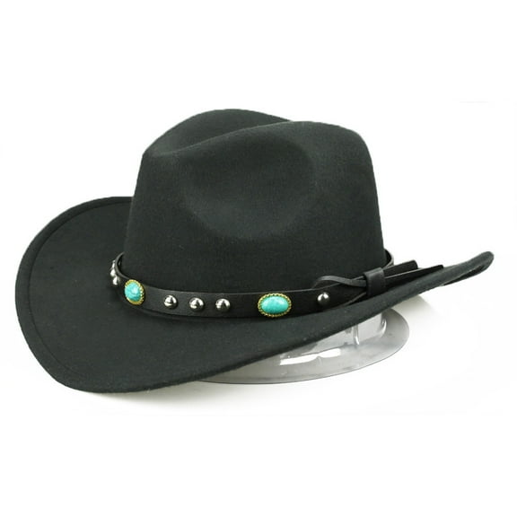 Kitem Jazz Cap Wide Brim Cowboy Style Rivet Roll Up Solid Color Fedora Hat Dress Up Accessory