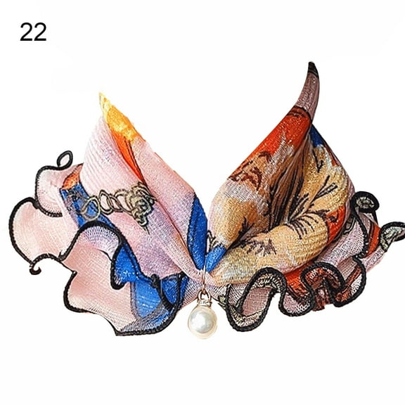 Kitem Women Faux Pearl Ruffled Square Scarf Fashion Multi-use Lace Hair Band Gift