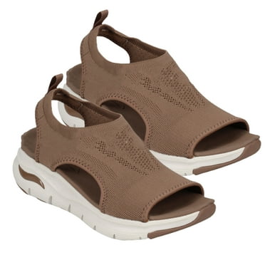 Kitem Women Sandals Wedge Fish Mouth Breathable Thick Sole Hollow Out Slip-On Shoes for Beach