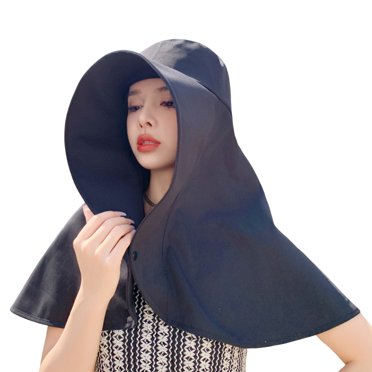 Kitem Women Sun Hat Shawl Design Neck Cover Sun Protection Anti-UV Extra Large Brim Button Foldable Travel Gardening Hiking Outdoor Cap