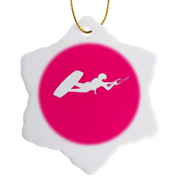 3drose, Kiter Silhouette in White Kitesurfer Action Vector Art, 3 inch Snowflake Porcelain Ornament
