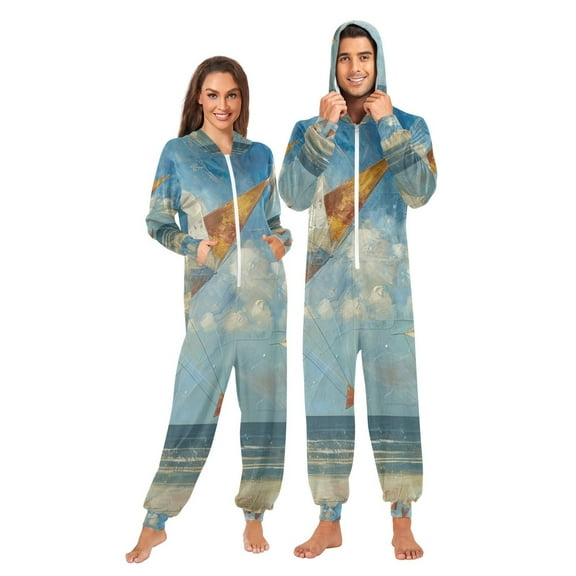 Kites Blue Adult Onesie Pajamas Slim Fit Christmas One Piece Suit Pjs for Women and Men Hooded Zipper