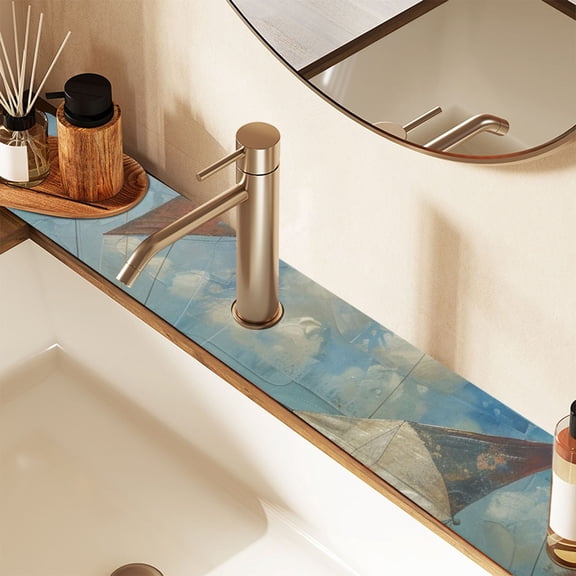 Kites Blue Sink Splash Guard Faucet 14.7x5.4in Drying Mat Drying Mat Absorbent Pad for Bathroom Kitchen 1PCS