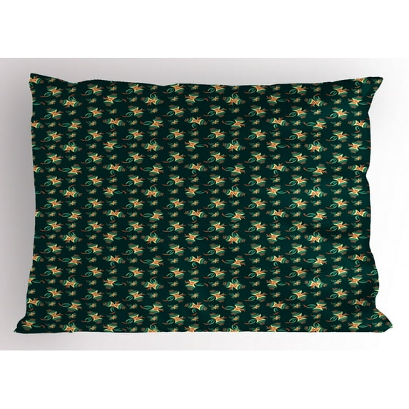 Kites Pillow Sham, Ornamental Kites Background Air Toy Hovering in Wind Illustration, Decorative Standard Queen Size Printed Pillowcase, 30 X 20 Inches, Hunter Green Pale Yellow Coral, by Ambesonne