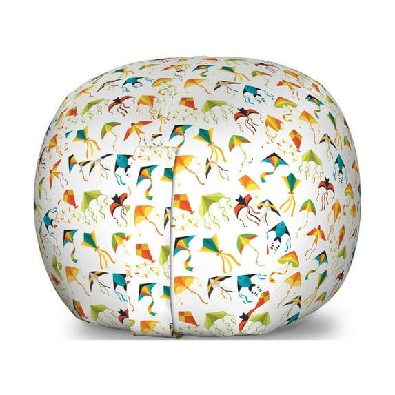 Kites Storage Toy Bag Chair, Repetitive Pattern of Various Shapes and Colors Outdoor Activity Fun Times Print, Stuffed Animal Organizer Washable Bag, Small Size, Multicolor, by Ambesonne