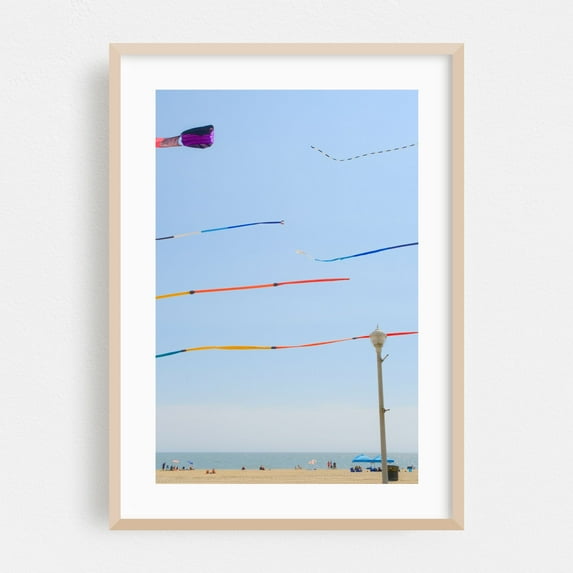 Kites at the Beach - Ocean City Maryland Photography Beach Coastal Seaside Summer Ocean Scenic Oak Framed Wall Art Print 20 x 30 inches