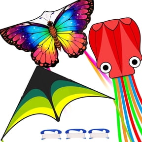 KiddiTouch 3 Pack Kites for Kid and Adult,Large Butterfly Delta Octopus Beach Kite Easy to Fly Outdoor Toys for Kids 8-12