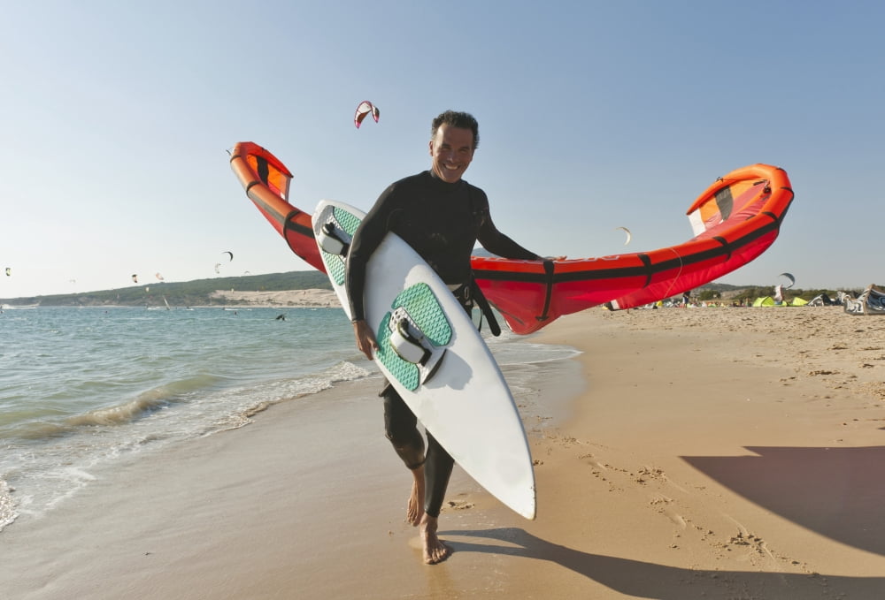 Kitesurfer On The Beach Tarifa Cadiz Andalusia Spain Canvas Art - Ben Welsh Design Pics (18 x 12)