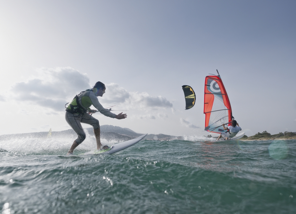 Kitesurfer and windsurfer along the coast tarifa cadiz andalusia spain Canvas Art - Ben Welsh Design Pics (18 x 13)