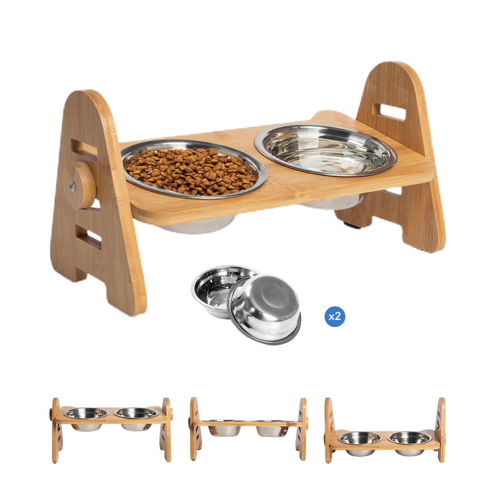 Elevated dog bowls with splash clearance guard