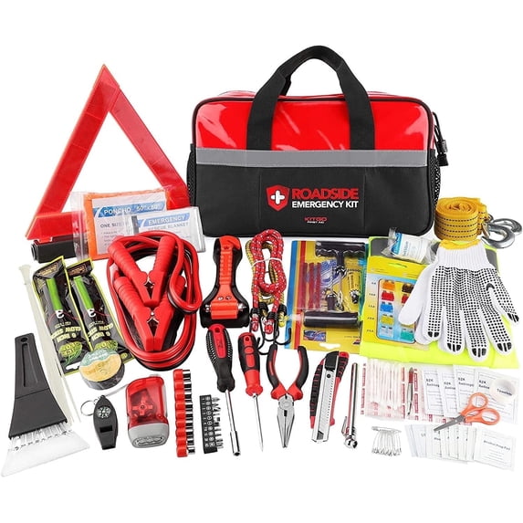 Kitgo Car Emergency Kit, Premium Roadside Rescue Essentials, Ideal Car Road Safety Kit for Trucks, RVs, etc. (Red)