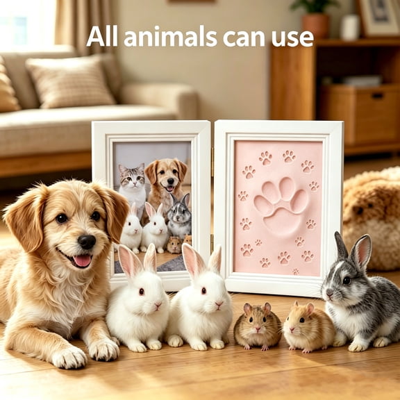 Kitgody Pet Paw Print Picture Frame, DIY Keepsake Kit with 100g Soft Clay, Wooden Memorial Frame for Dogs & Cats, Pet Lover Gift