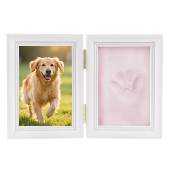 Kitgody Pet Paw Print Frame with Clay, DIY Memorial Keepsake Picture Frame for Dogs Cats Rabbits, Wooden Imprint Kit with 100g Clay for Small Pets