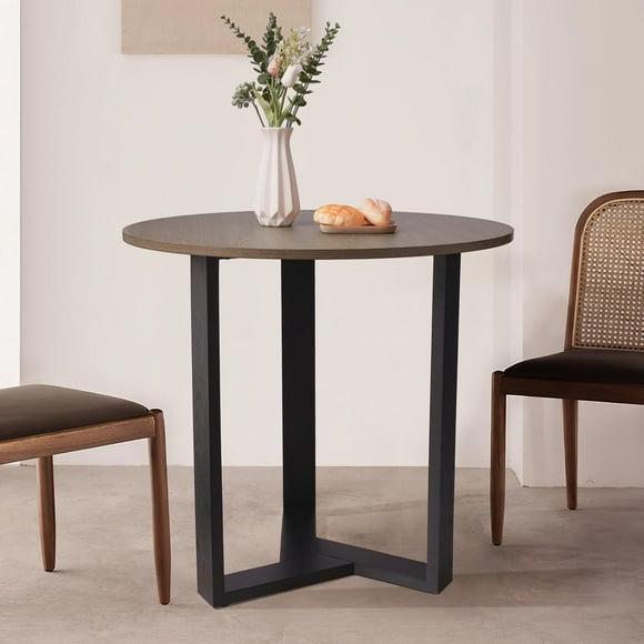 KithKasa 31.5" Walnut Round Dining Table for 2-4, Mid Century Modern Small Dining Table with Woodgrain Tabletop and Wood Legs for Dining Room Breakfast Nook Cafe