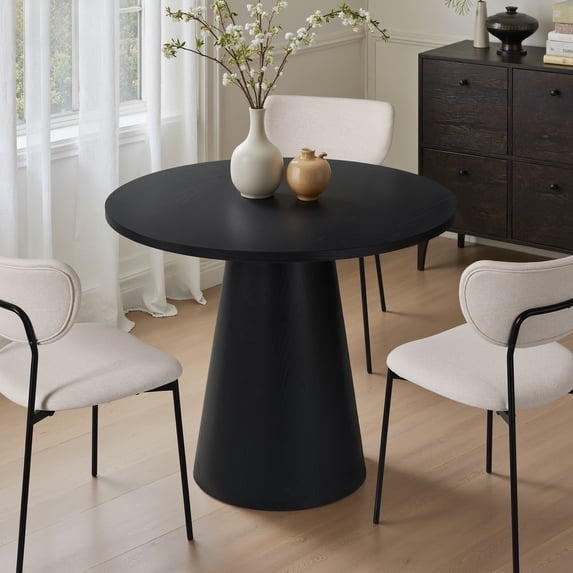 KithKasa 35'' Wood Round Dining Table for 2-4, Modern Farmhouse Kitchen Table, Small Circle Dining Tables with Pedastal for Kitchen Living Room,Space Saving,Black