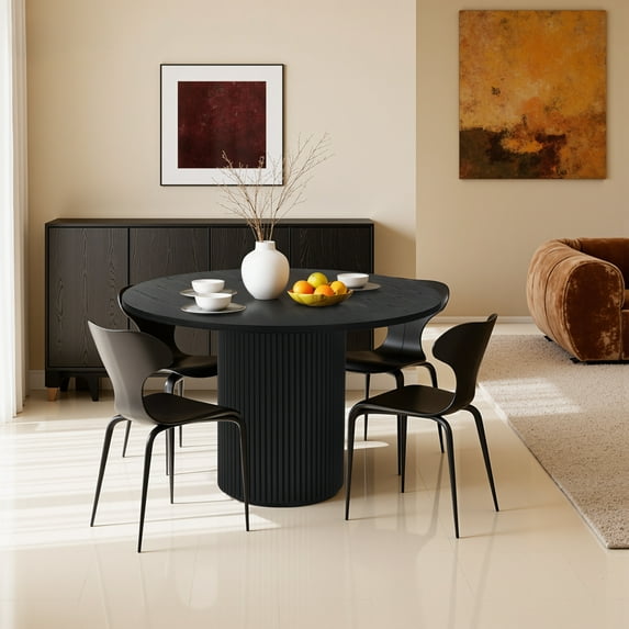 KithKasa 40'' Round Dining Table for 4, Circle Kitchen Dinner Table with Cylindrical Pedestal, Large Wood Dining Room Table,Black