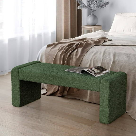 KithKasa 47" Modern End of Bed Bench, Upholstered Entryway Bench, Green Bedroom Bench, Comfy Padded Fabric Ottoman Bench for Bedroom, Living Room, Hallway, Foyer