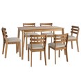 KithKasa 7piece dining room, 6person farmhouse dining table, solid