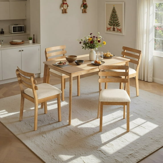 KithKasa Dining Table Set for 4,Farmhouse Wooden Kitchen Table Set with 4 Upholstered Chair,Modern Dinette Set for Dining Room, Home Dinner, Party, Apartment,Nature