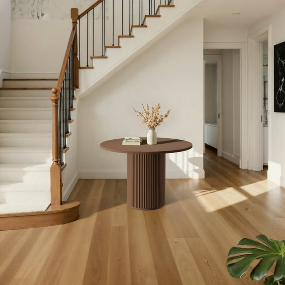 KithKasa Round Dining Table for 2,Modern 35'' Solid Wood kitchen Table with Pedestal Base,Space Saving Circle Dining Table for Living Room, Kitchen, Dining Room,Cafe,Walnut