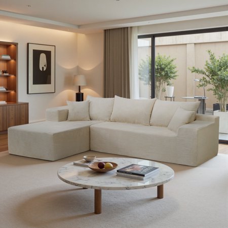 Kithkasa 103" Cloud Sectional Couch,Boneless Sofa with L-Shape Chaise,Modular Sectional Couches for Living Room,No Assembly Required,Beige