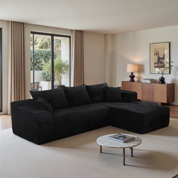 Kithkasa 103" Cloud Sectional Couch,Boneless Sofa with L-Shape Chaise,Modular Sectional Couches for Living Room,No Assembly Required,Black