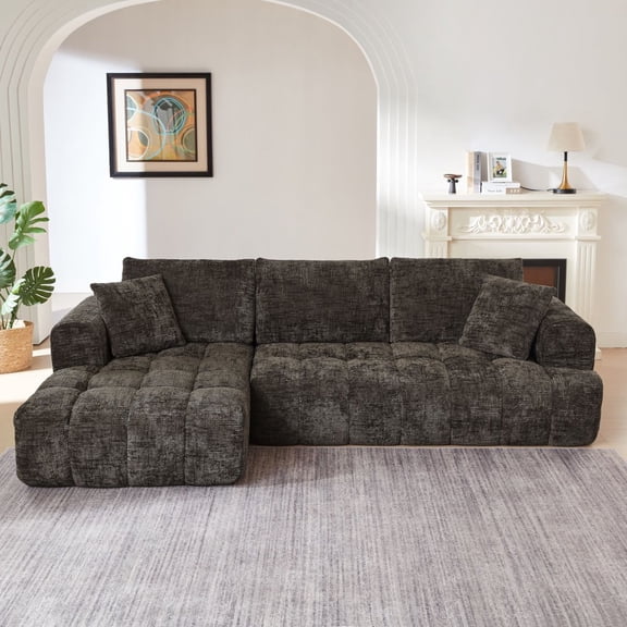 Kithkasa 108” Modular Sectional Sofa, Modern Chenille Modular L-Shape Sofa Couch with Chaise,Upholstered Boneless Couches for Living Room Bedroom,Brown