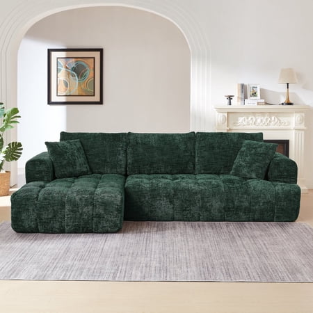 Kithkasa 108” Modular Sectional Sofa, Modern Chenille Modular L-Shape Sofa Couch with Chaise,Upholstered Boneless Couches for Living Room Bedroom,Dark Green