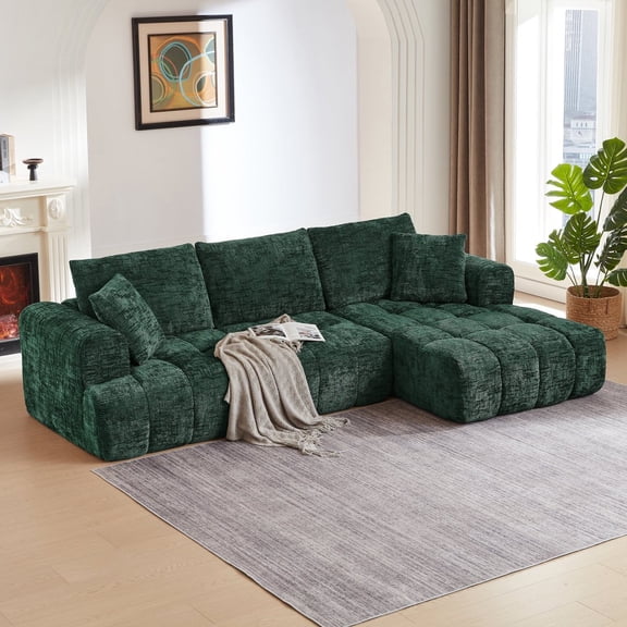 Kithkasa 108” Modular Sectional Sofa, Modern Chenille Modular L-Shape Sofa Couch with Chaise,Upholstered Boneless Couches for Living Room Bedroom,Dark Green