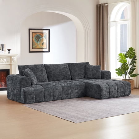 Kithkasa 108” Modular Sectional Sofa, Modern Chenille Modular L-Shape Sofa Couch with Chaise,Upholstered Boneless Couches for Living Room Bedroom,Dark Grey