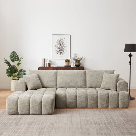 Kithkasa 108” Modular Sectional Sofa, Modern Chenille Modular L-Shape Sofa Couch with Chaise,Upholstered Boneless Couches for Living Room Bedroom,khaki