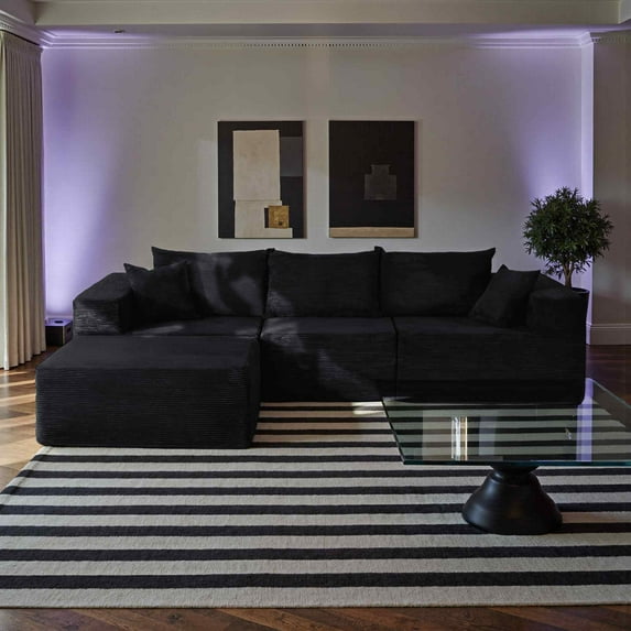 Kithkasa 109" Cloud Sectional Couch Sofas with Deep Seat, 3 Seater Couch for Living Room, Apartments and Office, No Assembly Required, Black