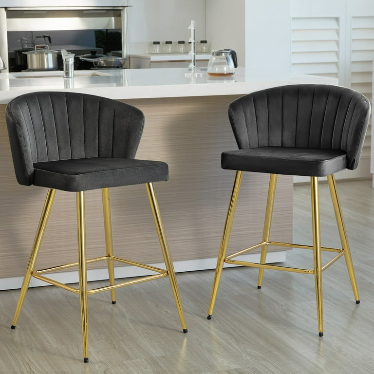 Kithkasa 25 inch Counter Stools, Full Back Velvet, Gold Legged