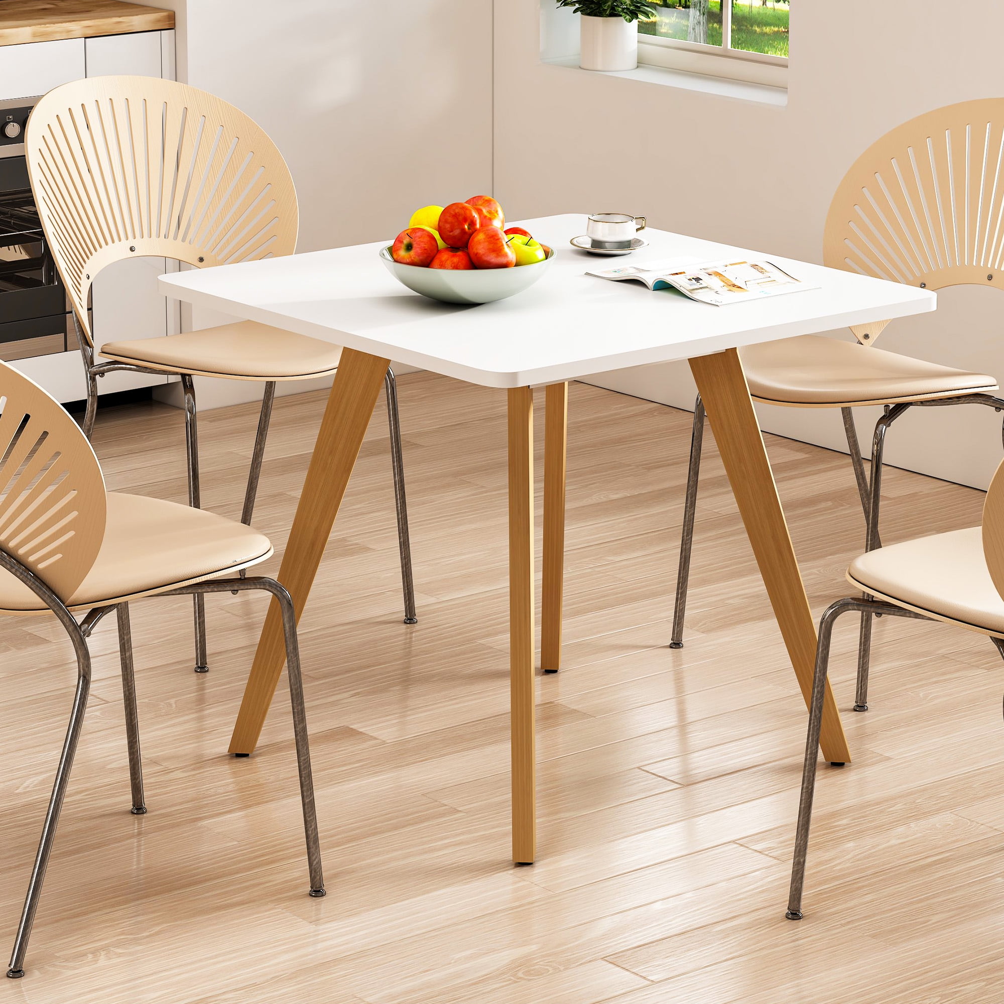 Kithkasa 27.6" Square Dining Kitchen Table, Wood Legged, 2 to 4 Persons ...