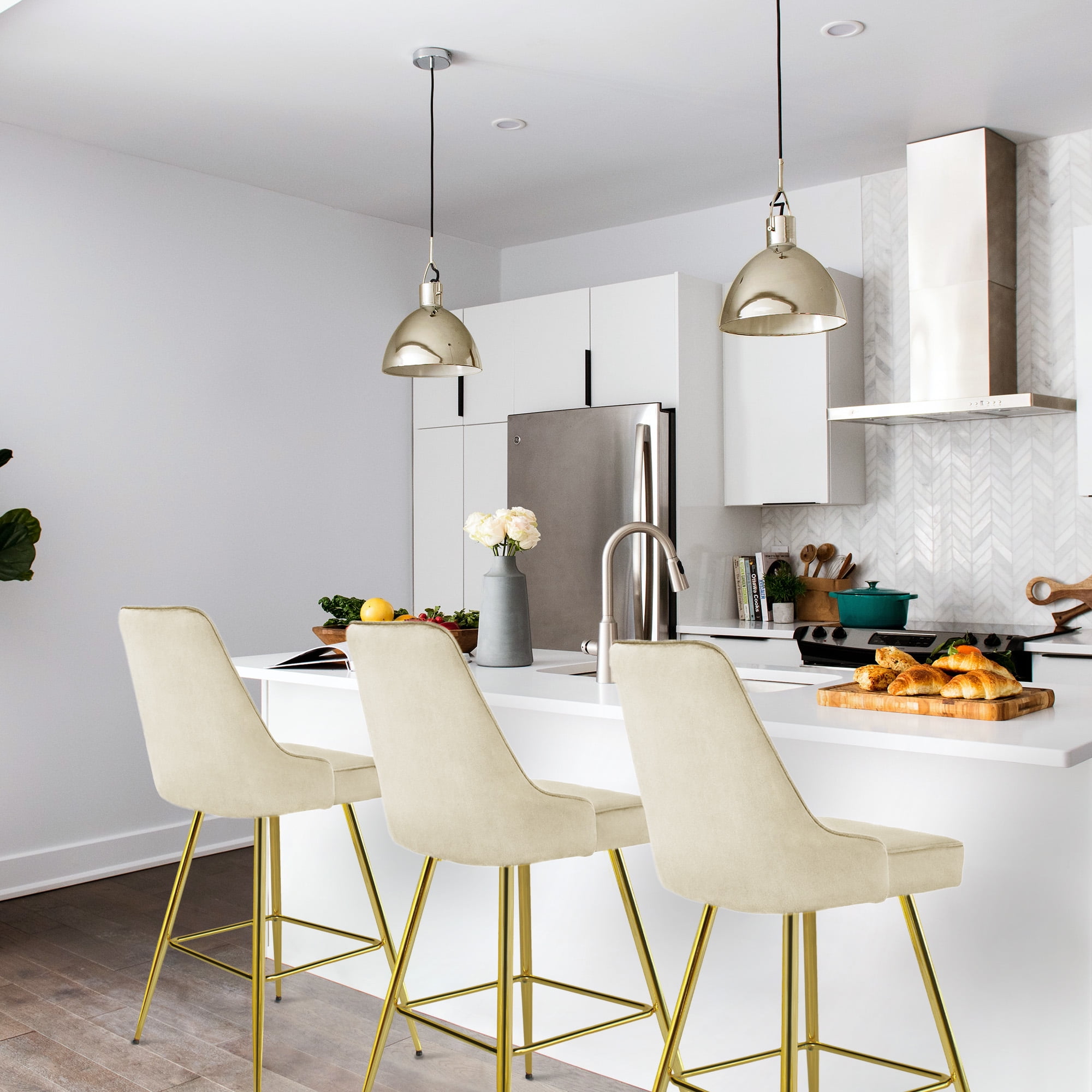 Kithkasa 30" Bar Counter Stools,Full Back Velvet,Gold Legged,Set of 2