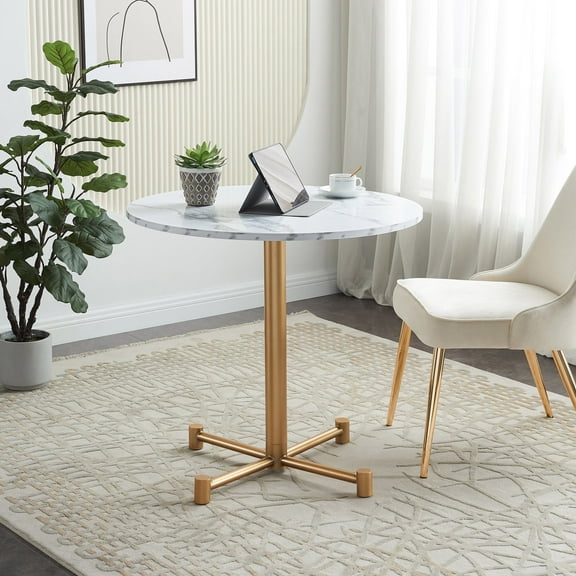 Kithkasa 31.5" Faux Marble Round Coffee Table,Gold Finished,2 to 4 Persons