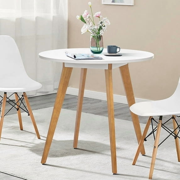 Kithkasa 31.5" Modern Round Dining Table,Wood Legged,2 to 4 Persons,White