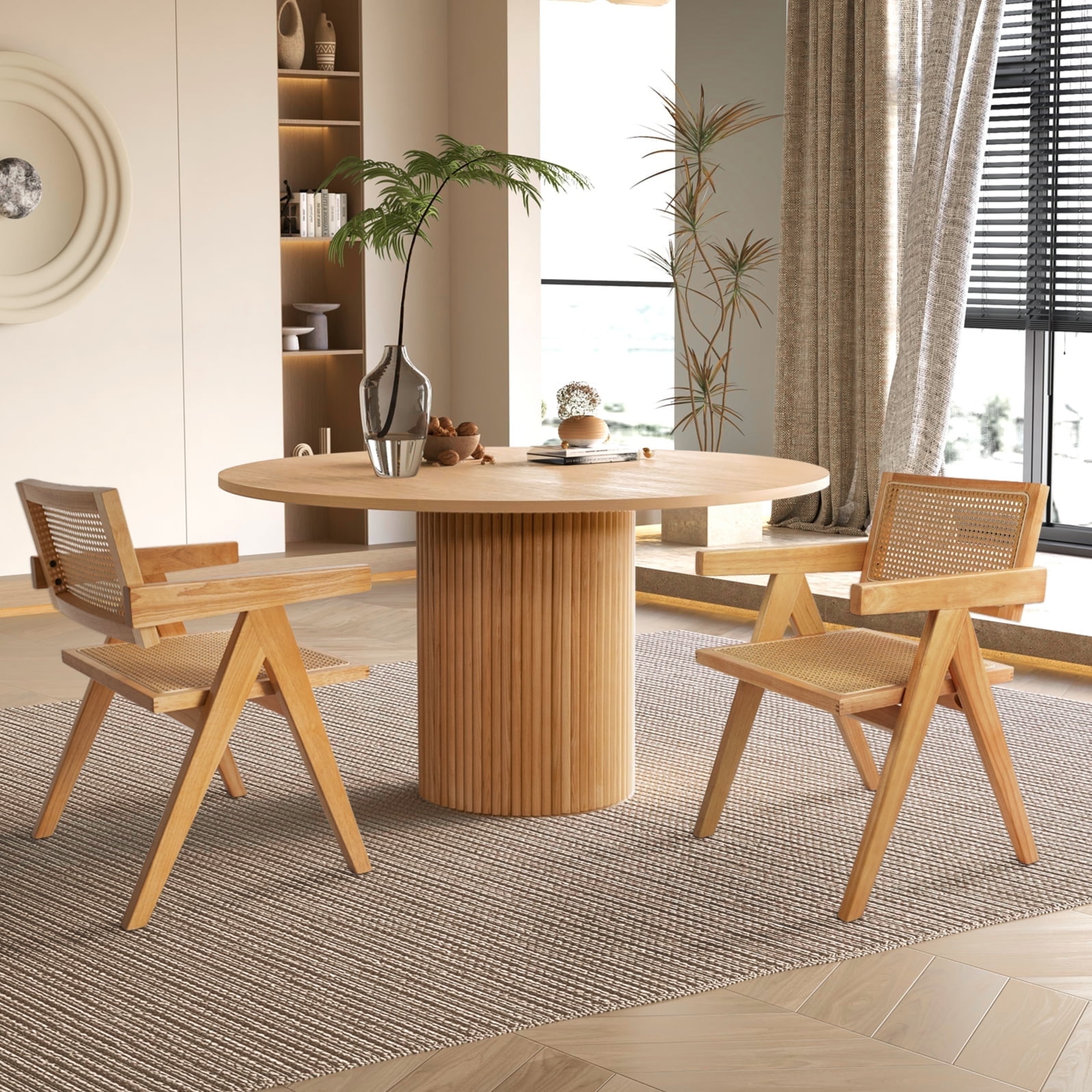 Kithkasa 35 Round Dining Kitchen Table Ash Solid Wood 2 to 4 Persons Natural