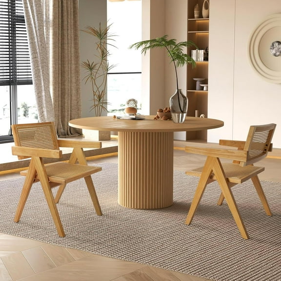 Kithkasa 40" Round Dining Kitchen Table,Ash Solid Wood,4 to 6 Persons,Natural