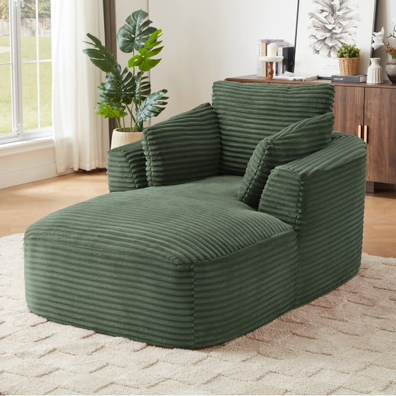 Kithkasa 45 Inch Chaise Lounge Chair Indoor, Oversized Corduroy Upholstered Boneless Sofa Bed,Cloud Sofas Couches for Living Room, No Assembly Required, Green